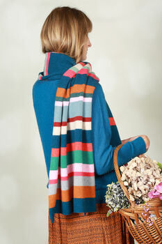 Colourful Multi Stripe Wrap Scarf Soft Lambswool, 6 of 7