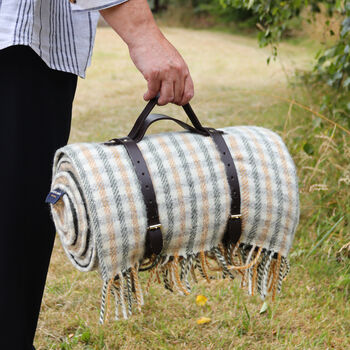 Olive Green And Mustard Check Picnic Blanket, 2 of 4