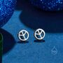 Tiny Peace Symbol Stud Earrings In Sterling Silver, thumbnail 4 of 11
