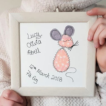 Personalised Baby Mouse Embroidered Framed Artwork, 6 of 9