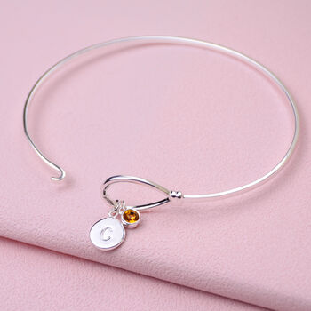Personalised Sterling Silver Knot Birthstone Bangle, 5 of 8