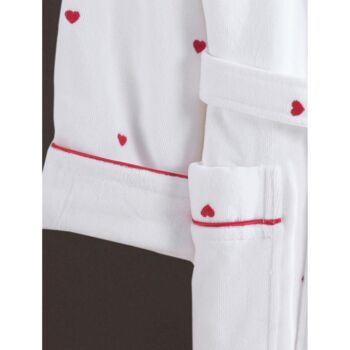 Red Hearts Embroidered Cotton Hooded Bathrobe, 3 of 3