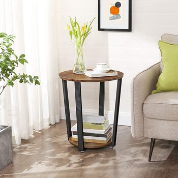 Round Side Table With Shelf End Table Brown, 10 of 10