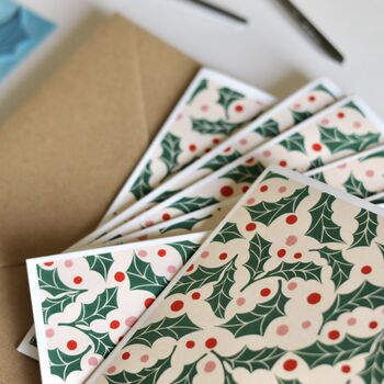 Jolly Holly Linocut Notecards Set Of Eight, 2 of 6