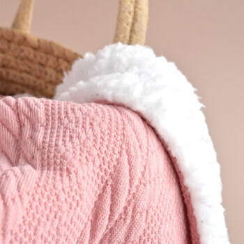 Personalised Knitted Dusty Pink Blanket With Bow, 9 of 9