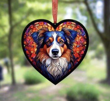 Australian Shepherd Stained Glass Effect Heart Suncatcher, 5 of 6