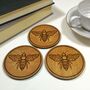 Wooden Drinks Coasters With Manchester Bee Design, thumbnail 4 of 7