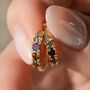 Brown Crystal Huggie Hoop Earrings In Gold Plating, thumbnail 1 of 4