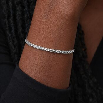 Adjustable Sterling Silver Plated Twist Braid Open Cuff Bangle, 2 of 7