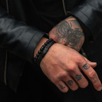 Men's Black Braided Leather Bracelet, 2 of 9