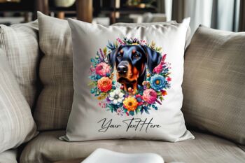 Personalised Doberman Summer Floral Dog Wreath Cushion And Mug Gift Bundle B, 4 of 4