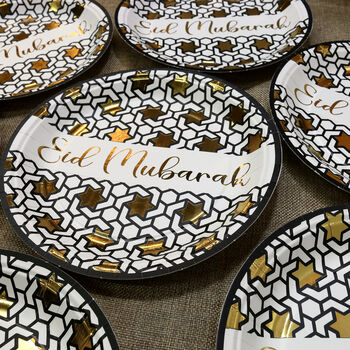 16pc Gold Star 'Eid Mubarak' Paper Plates And Cups Set, 3 of 6