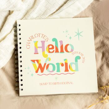 Colourful 'Hello World' Bump To Birth Custom Journal, 3 of 11