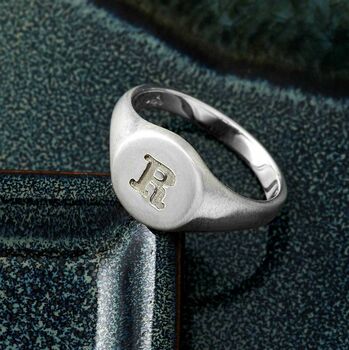 Personalised Initial Round Silver Signet Ring, 3 of 12