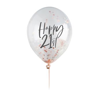 Five Rose Gold 'Happy 21st' Birthday Confetti Balloons, 2 of 2