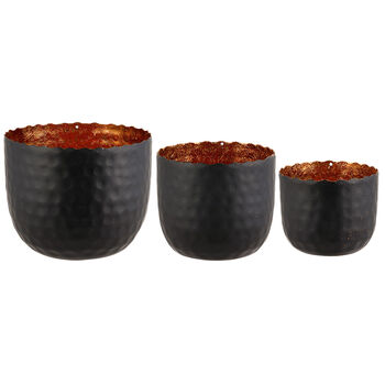 Set Of Three Black And Copper Tea Light Holders, 2 of 5
