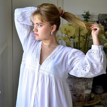 Ladies Long Sleeve Embroidered Nightdress With Lace 'Clarissa', 8 of 10