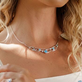 Organic Blue And White Fire Opal Statement Necklace, 2 of 9