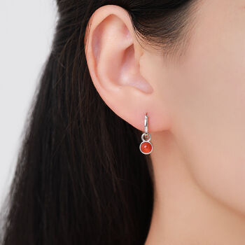 Sterling Silver Dangling Red Onyx Hoop Earrings, 7 of 12