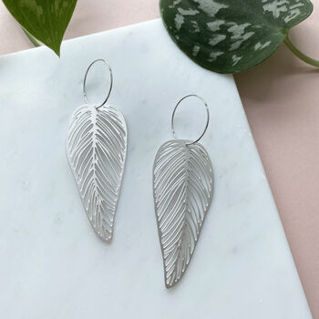 Silver Plated Leaf Hoop Earrings, 2 of 4