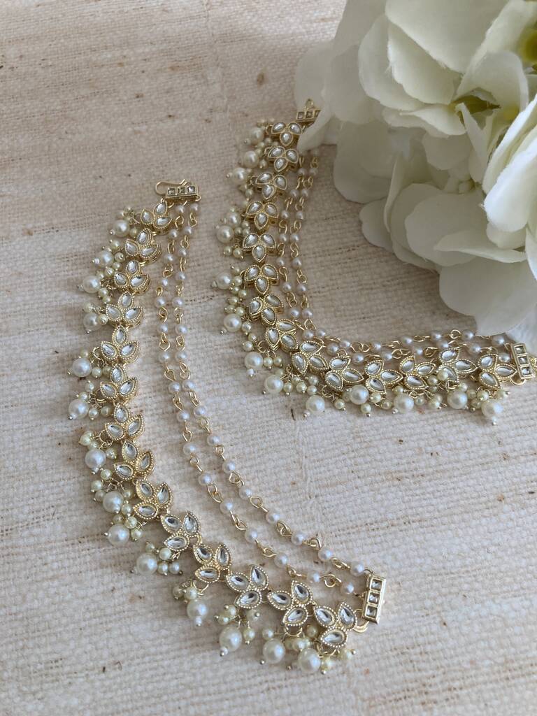 Gold Plated Pearl Indian Ear Chains/Kaan Chain, 1 of 6