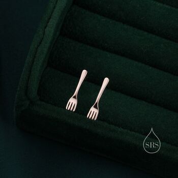 Sterling Silver Tiny Little Fork Stud Earrings, 3 of 10