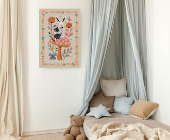 Rabbit Reading Toadstool Nursery Art Print, 3 of 4