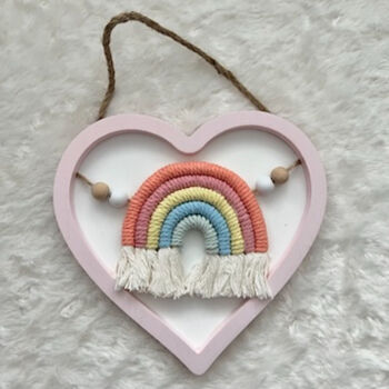 Rainbow Nursery Decor | New Baby Gift | Wooden Heart Macrame, 5 of 5