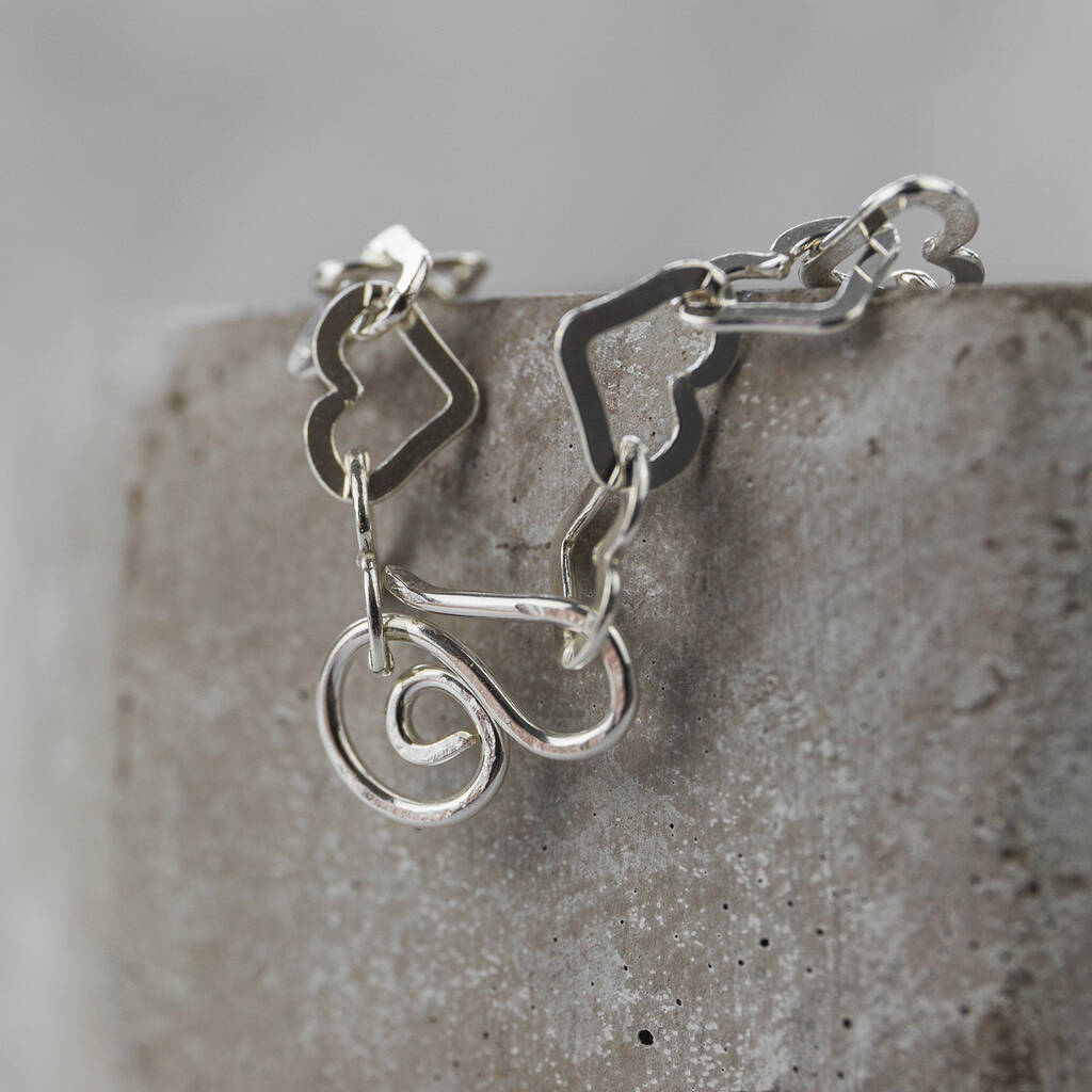 Sterling Silver Large Heart Chain Bracelet By Lucy Kemp Silver ...