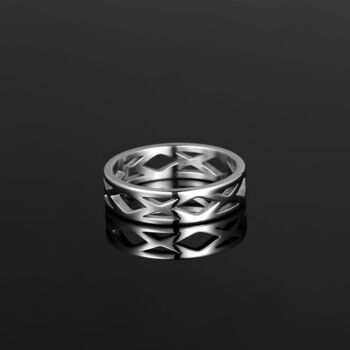 Gold Plated Hollow Patterned Steel Band Ring For Men, 9 of 12