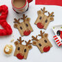 Set Of Four Wooden Rudolph Reindeer Coasters, thumbnail 5 of 8