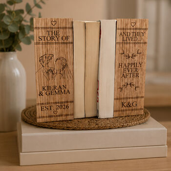 Personalised Portrait Solid Oak Wedding Bookends, Wedding Anniversary Gift, 4 of 8