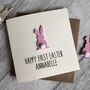 Personalised Happy First Easter Painted Rabbit Card, thumbnail 1 of 4