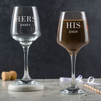 Personalised Engraved Wine Glasses Mr And Mrs Wedding Gifts, 2 of 6
