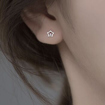Sterling Silver Tiny Crystal Detail Star Earrings, 2 of 6