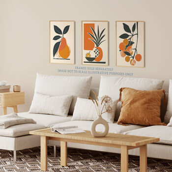 Set Three Wall Art Prints Summer Fruit Boho Mid Century, 3 of 7