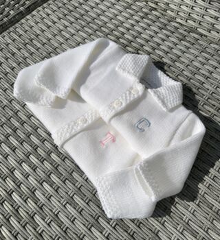 Luxury White Knitted Baby Cardigan, 2 of 7