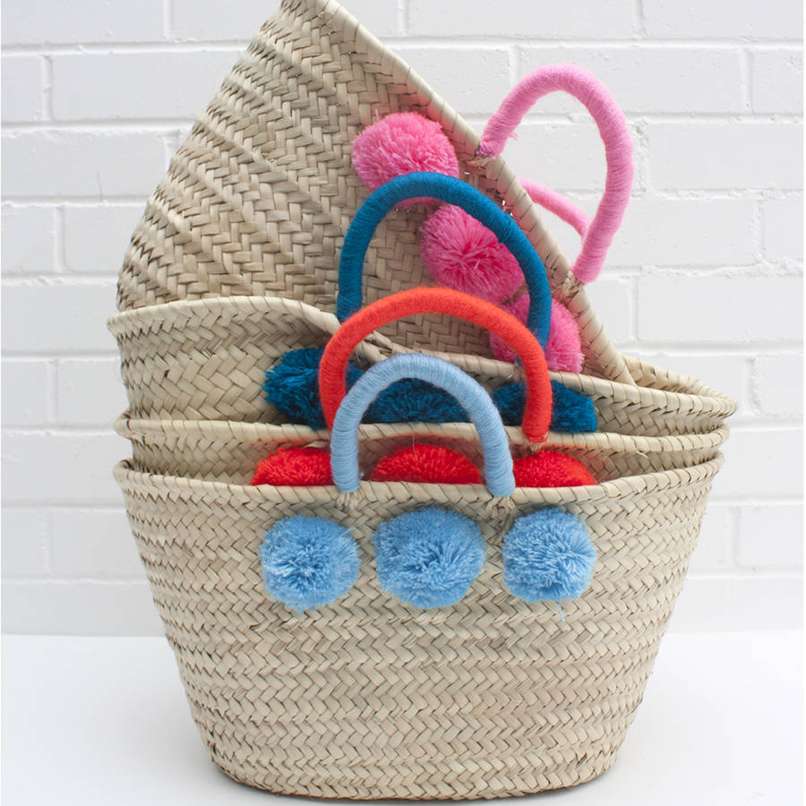 Colour Wrap Pom Pom Basket By Bohemia