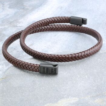 Men's Personalised Recycled Leather Double Wrap Bracelet, 4 of 8