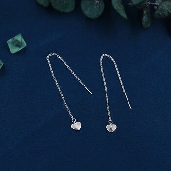 Tiny Heart Threader Earrings In Sterling Silver, 3 of 11