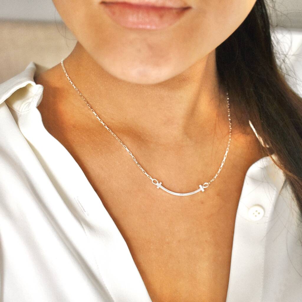 Smile Pendant Necklace In Sterling Silver By Jiya Jewellery