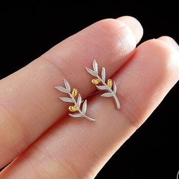 Olive Leaf Stud Earrings In Sterling Silver, 7 of 12