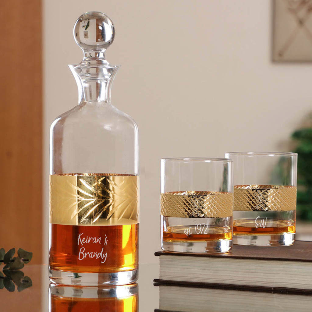 Personalised Gold Etched Brandy Decanter By Dibor