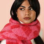 Pink And Red Wavy Checkerboard Winter Scarf, thumbnail 3 of 4