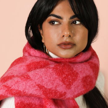 Pink And Red Wavy Checkerboard Winter Scarf, 3 of 4