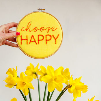 'Choose Happy' Embroidered Hoop Sign, 2 of 5