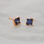 Rose Gold Princess Cut Birthstone Earrings December Tanzanite, thumbnail 1 of 5