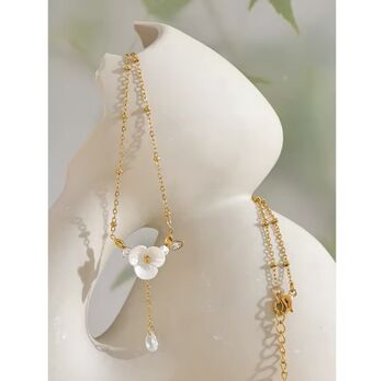 Monaco D’or Gold White Daisy Flower Drop Necklace, 4 of 5