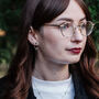 Silver Circle And Black Gemstone Earrings, thumbnail 3 of 5