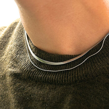 Flat Snake Chain Choker Layered Necklace Titanium Steel, 6 of 6